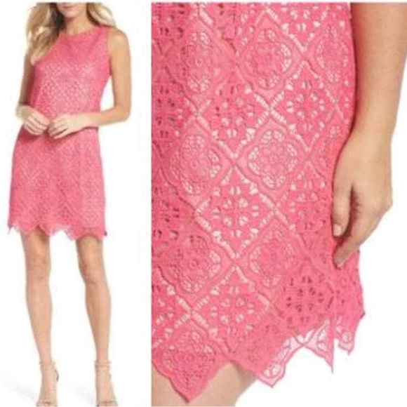 Eliza J Dresses & Skirts - Eliza J Sleeveless Scalloped Hem Lace Shift Dress Hot Pink Size 4